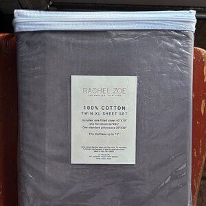 Rachel Zoe 100% Cotton Twin XL Sheet Set   Dark Gray   (fits up to 15" mattress)